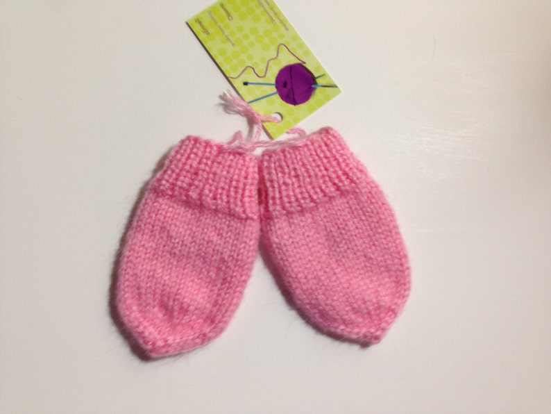 Baby Girl Hand Knit Mittens No Thumb With String Size 612 Months Olds