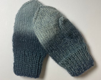 Hand knit Alpaca wool mittens with thumb for 2 years old. Ready to ship. Thick Wool mittens for baby toddler kids.