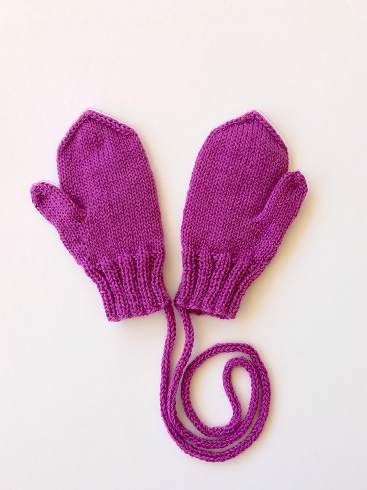 Hand knitted Toddler mittens with thumb and string size 1224 Etsy