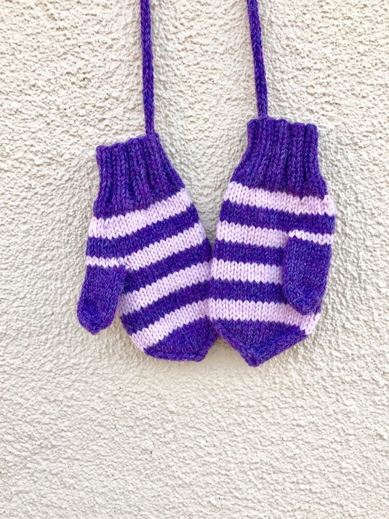 Hand Knitted Toddler Mittens With Thumb and String Size for 2 Etsy