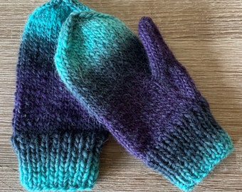 Hand knit Alpaca wool mittens with thumb for 4 years old. Ready to ship. Thick Wool mittens for baby toddler kids.