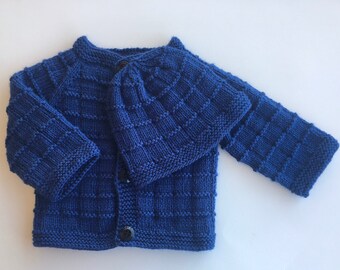 Hand Knitted Sweater set cardigan and hat for boy or girl 3 month old Ready to ship