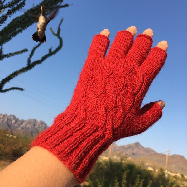Alpaka Handgestrickte halbe Fingerhandschuhe Frauen Sise M Rote Farbe Warm und schön. Sofort versandfertig!