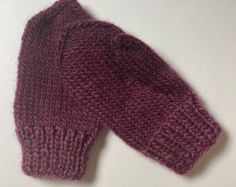 Hand knit Alpaca wool mittens with thumb for 12-24 months old. Ready to ship. Thick Wool mittens for baby toddler kids.