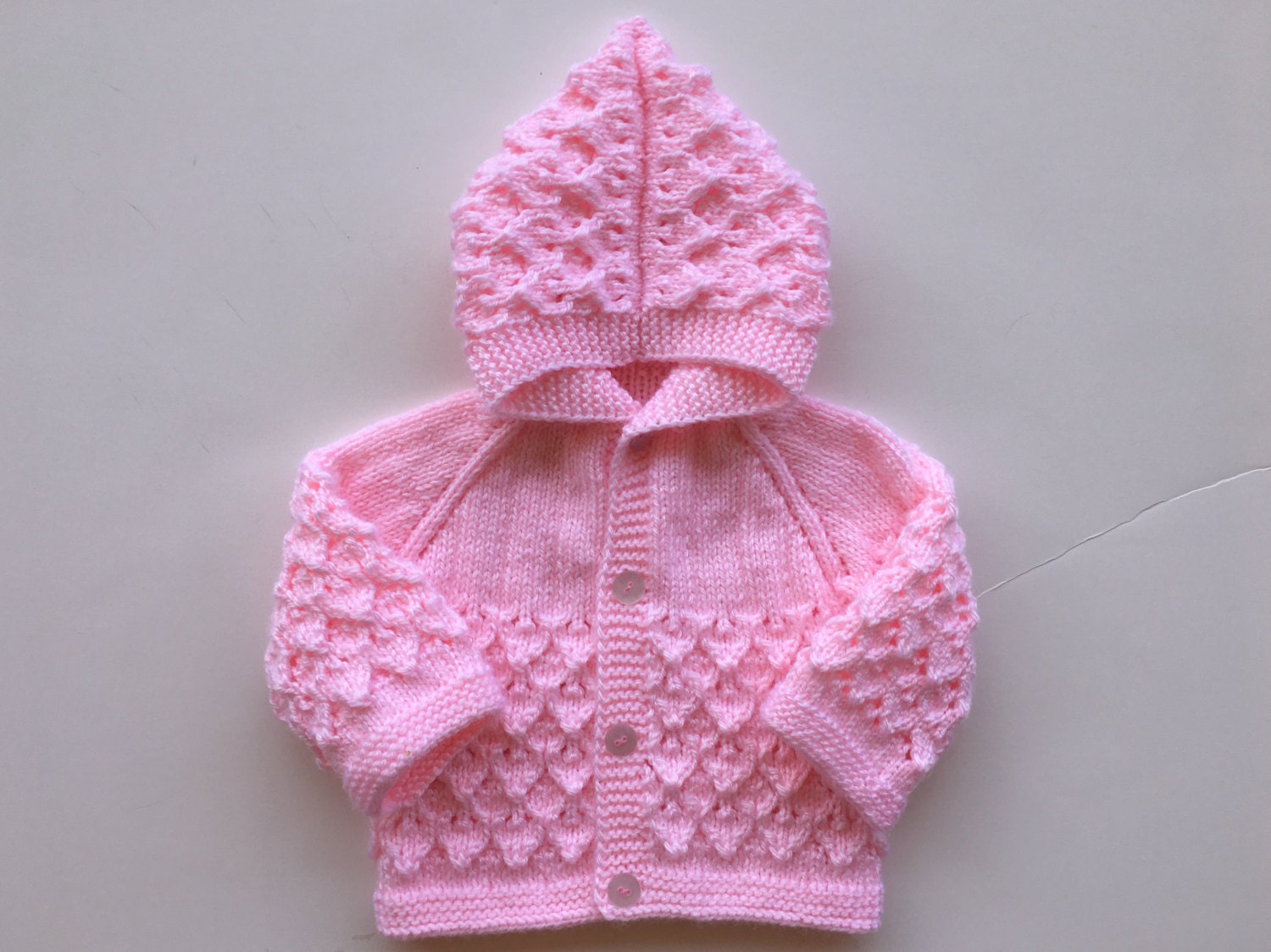 Hand Knitted for New Born Girl Sweater-hoodies 3-6 Months Old. Pale ...
