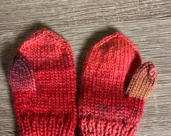 Hand knit Alpaca wool mittens with thumb for 12-18 months old. Ready to ship. Thick Wool mittens for baby toddler kids.