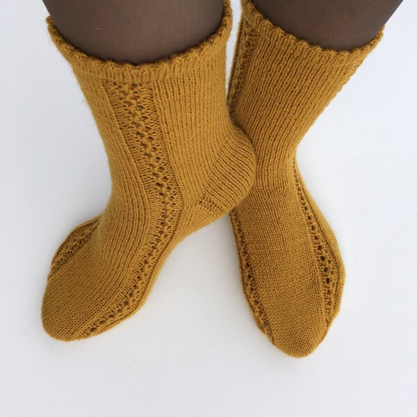 Size 8-9. Mustard color.Hand Knitted Socks for women, girl, boy, winter accessories, ready to ship, Christmas gift size 8-9