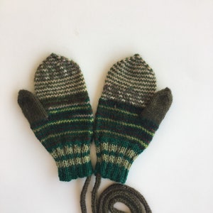 Hand knitted mittens with thumb and string, size 2 years old . Ready to ship. Winter accessories.