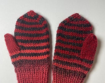 Hand knit Alpaca wool mittens with thumb for 12-24 months old. Ready to ship. Thick Wool mittens for baby toddler kids.