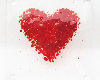 Red Heart Fused Glass Coaster