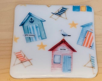 Fused Glass Beach Hut Coaster