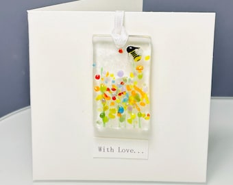 Fused Glass Rainboe Meadow Hanging Card