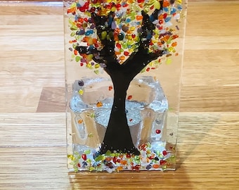 Fused Glass  Rainbow Tree Tealight Holder