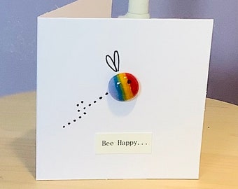 Fused Glass Greeting Card - Rainbow Bee