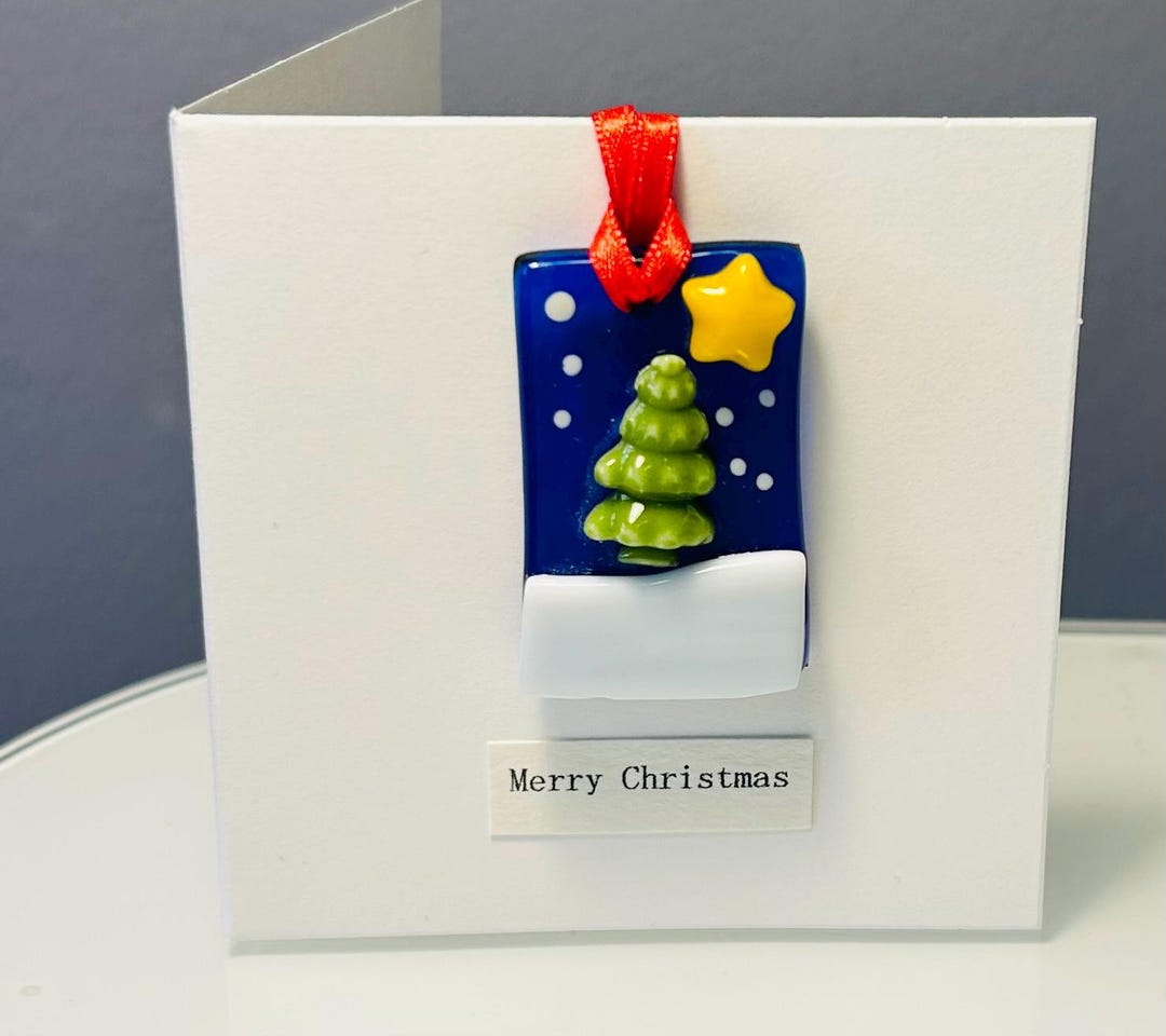 Fused Glass Tree Hanging Christmas Card - Etsy UK