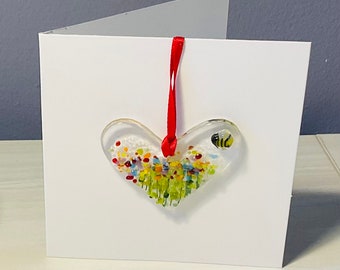 Fused Glass Heart Hanging Card