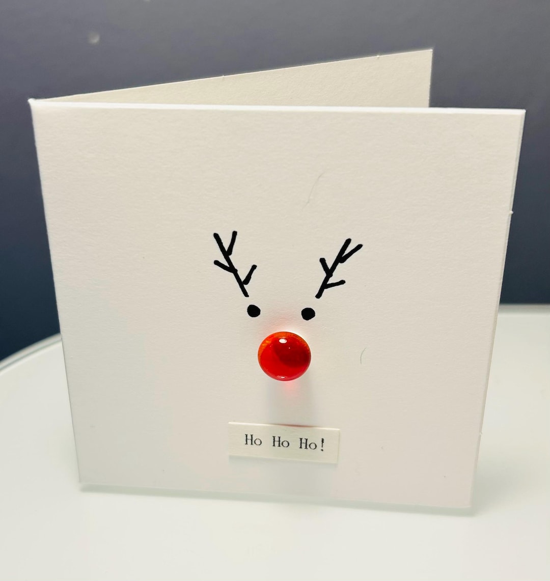 Christmas Card Ruddph Fused Glass Rudolph 2 Christmas Card - Etsy UK