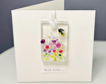 Fused Glass Purples Meadow Hanging Card