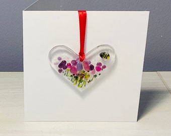 Fused Glass Heart Hanging Card