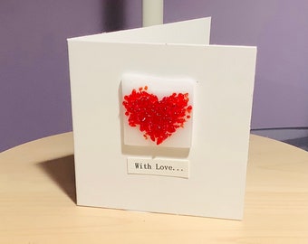 Fused Glass Greeting Card - Love Heart