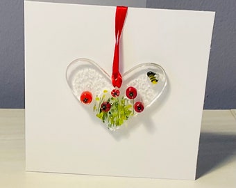 Fused Glass Heart Hanging Card