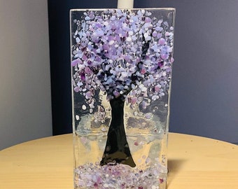 Fused Glass  Tree Tealight Holder - Purple