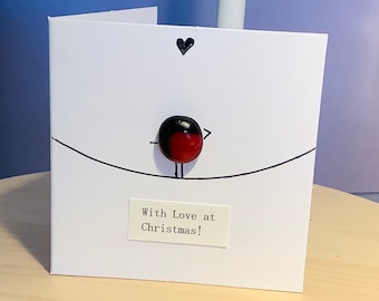 Fused Glass Robin Christmas Card