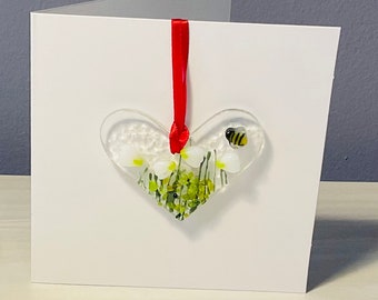 Fused Glass Heart Hanging Card