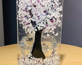Fused Glass  Tree Tealight Holder - Winter