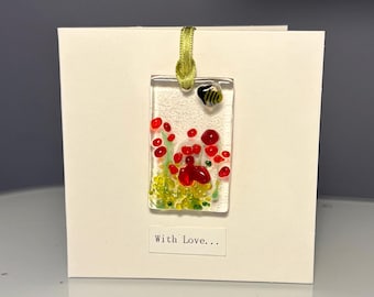 Fused Glass Poppies Meadow Hanging Card
