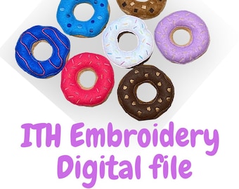 ITH In the hoop plush Donut digital embroidery design pattern tutorial - sweet felt kawaii toy doughnuts 7  styles included for 5x7, pes.