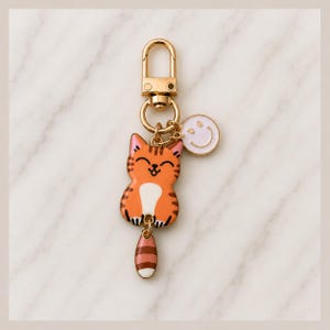 Llavero de gato adorable, colgante para bolso de gato hecho a mano, llavero de gatito kawaii, colgante único para bolso de gato, regalo para amantes de los gatos, accesorio para mochila Orange Cat