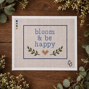 Bloom & Be Happy Needlepoint Canvas – 13 Count Mesh – Beginner Friendly – Cottage Quote Canvas