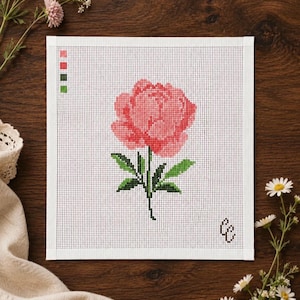 Hand-Painted Peony Needlepoint Canvas | 13 Count Floral Design