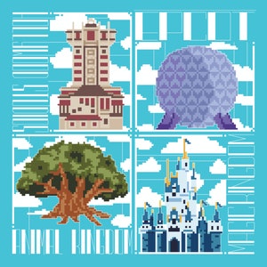 Animal Kingdom, Epcot, Hollywood Studios, & Magic Kingdom - PDF Cross-stitch Pattern - Instant Download - SET