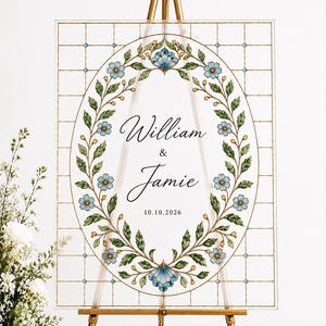16x20in Floral Stained Glass Wedding Welcome Sign Template, Faux Glass, Editable Canva Design