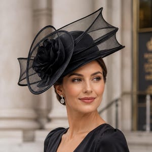 Black Fascinator Hat for Women, Elegant Wedding Guest Hat, Kentucky Derby Statement Headpiece