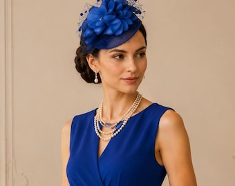 Royal Blue Fascinator Hat, Kentucky Derby Headpiece, Wedding Guest Fascinator, Tea Party Hat, Church Hat for Women