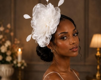 Luxe witte tovenaarhoed, Kentucky Derby-zendspoel, bruiloftsgast tovenaar, kerkhoed, Tea Party-hoed, Royal Ascot-hoofddeksel