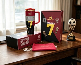 Fan-Made Football Themed Handle Tumbler Gift Set,Stainless Steel Insulated Travel Mug, Soccer Star & 2026 World Cup Collectible Cup