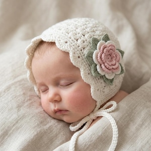 Modèle facile de bonnet bébé au crochet, bonnet classique, couvre-chef pour bébé au crochet, bonnet bébé style vintage, bonnet à volants