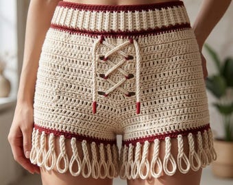 Crochet Lace Shorts Pattern, Adjustable Drawstring Shorts, Adjustable Waist Design, Lacy Summer Bottoms, Handmade Lace Shorts Crochet PDF
