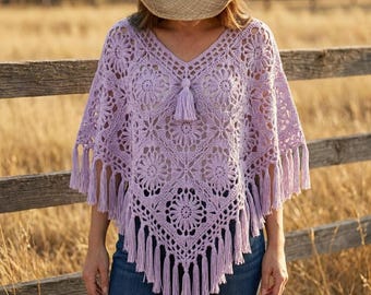 Crochet Flower Poncho Pattern PDF, Flower Motif Poncho Crochet Pattern, Floral Lace Poncho Pattern, Flower Motif Cover Up, Openwork Poncho