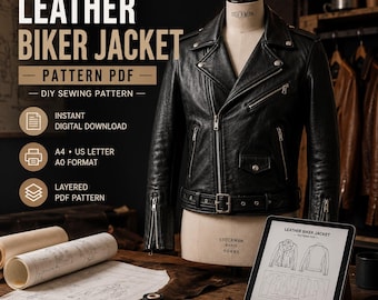 Patrón de Chaqueta Biker de Cuero PDF | Patrón de Costura para Chaqueta de Moto DIY | Descarga Digital Instantánea