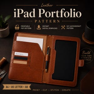 Leather iPad Portfolio Pattern PDF | Tablet Sleeve Template | Leather Organizer Pattern | Printable A4 Letter A0 | DIY Leathercraft