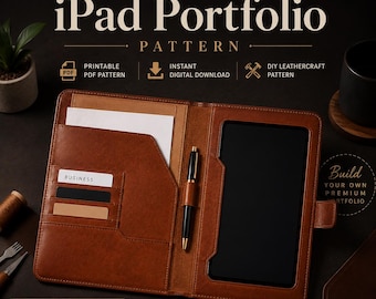 Patrón Portafolio de Cuero para iPad PDF | Patrón Funda para Tablet | Plantilla de Portafolio de Cuero | A4, US Letter y A0 | DIY Cuero