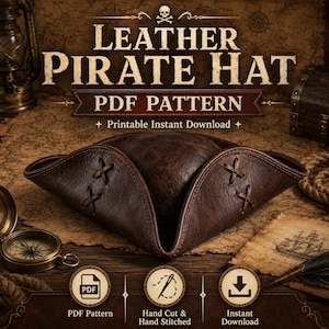 Leather Pirate Cap Pattern PDF, Tricorn Hat Sewing Template, Medieval Costume Leathercraft Pattern, Cosplay Hat Digital Download