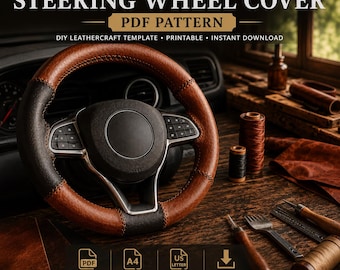 Patrón PDF para Funda de Volante de Cuero | Plantilla DIY de Marroquinería | Imprimible A4 y US Letter | Descarga Digital Instantánea