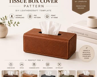 Patrón de Funda para Caja de Pañuelos de Cuero PDF, Plantilla DIY para Marroquinería, Descarga Digital Instantánea