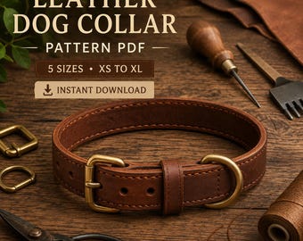 Leather Dog Collar Pattern PDF | 5 Sizes Adjustable Pet Collar Template (Instant Download)
